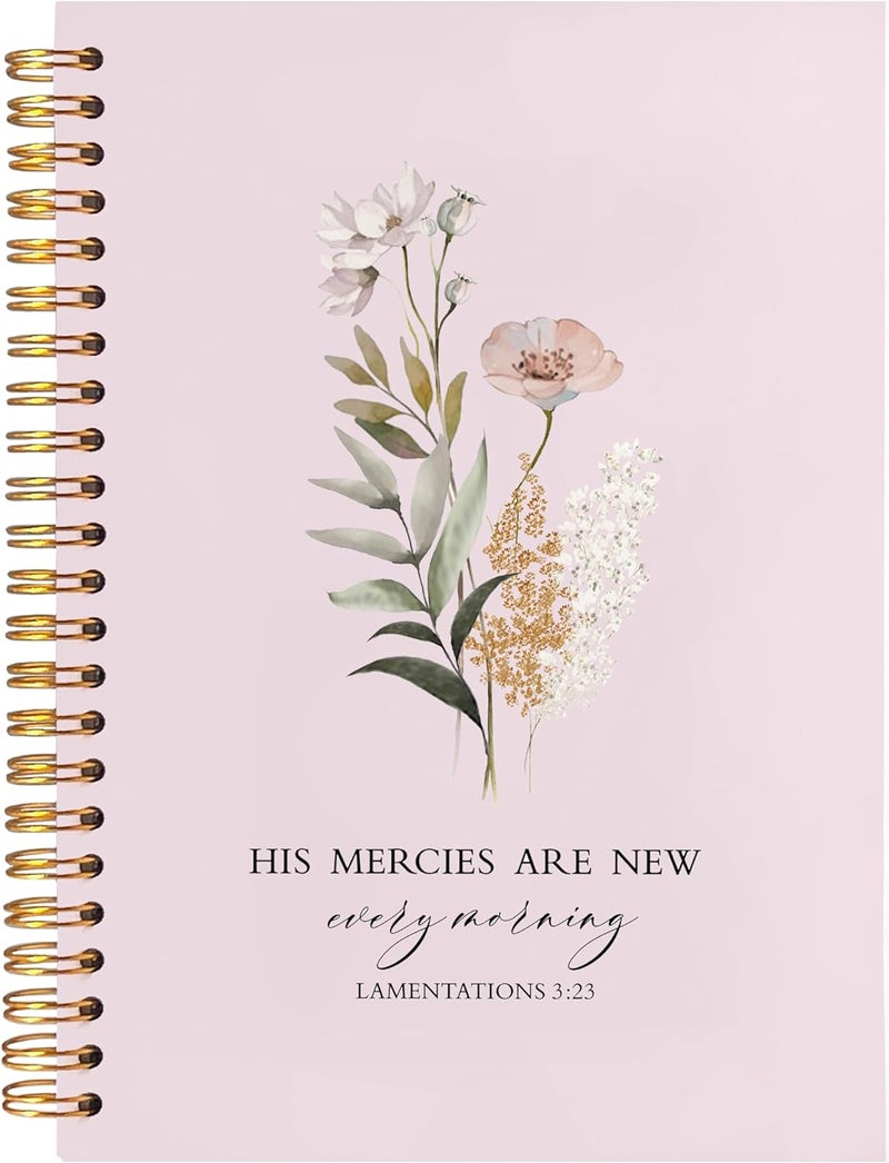 BearCake Pink Bible Christian Journals Floral Notebooks for Women Note Taking,Prayer Journal for Women, His Mercies are New Every Morning,Bible Study Journal for Women 5.5x8.3 - Image 1